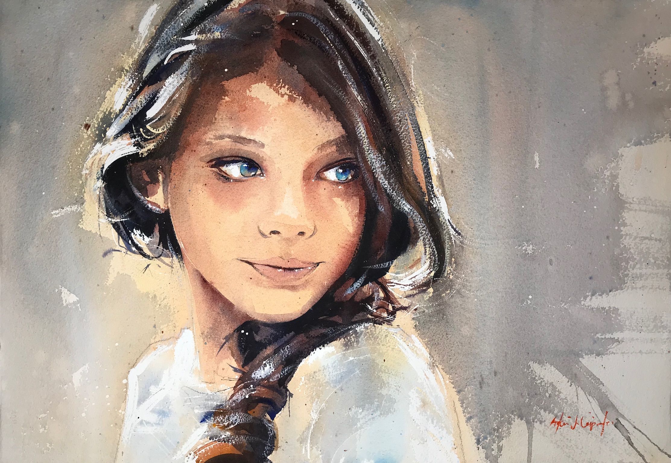 Young Girl Disney Style Portrait Watercolor